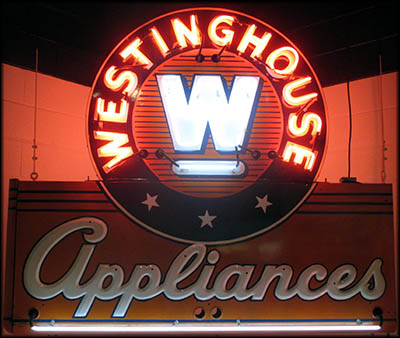 This Westinghouse neon sign was made by the Artkraft in 1946 and remained stored in a crate until 1992 when it was donated to the Allen County Museum.