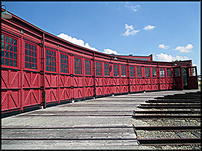 Age of Steam Roundhouse entrance for the trains by the turntable.