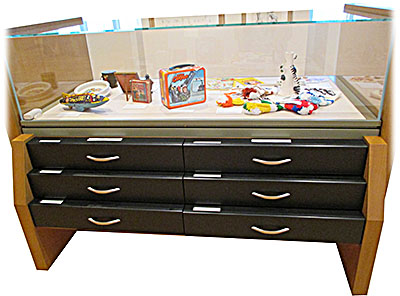 Billy Ireland Cartoon Library & Museum One of the display cases. Each drawer contains more art quite worth gazing at