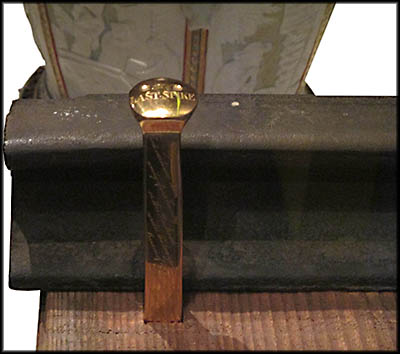 The Smithsonian The golden spike used to unite the tracks of the Union and Central Pacific Railroads on May 10, 1869