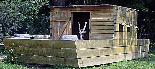 Heritage Village Museum Replica of a flatboat of the sort used on the Ohio River.