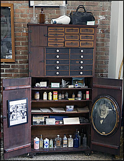 Medicine cabinet from Forbes Drugstore that survived Bedford's Great Fire of 1983.