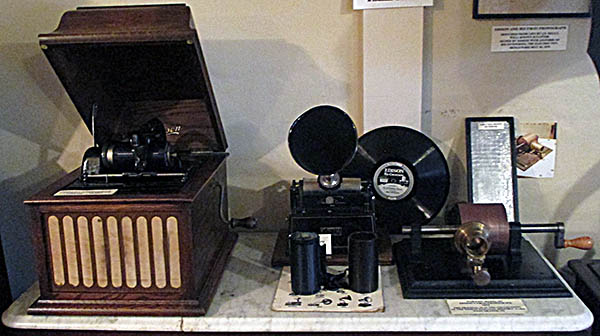Birthplace of Thomas Edison Museum Evolution of Edison's phonographs with the oldest one on the right and the newest on the left.