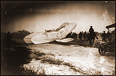 The remains of the Wright flyer after it's crash at Fort Meyer, Virginia
