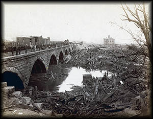Johnstown: Stone bridge where the debris piled up and where about eighty-eight people burne