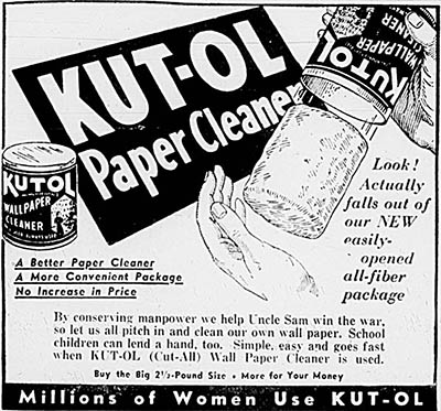 Kutol Wall Paper Cleaner Ad. Detroit Evening News. May 12, 1943.  
