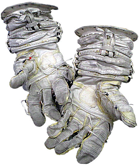 Motts Military Museum EVA gloves used for space walks outside the space shuttles.