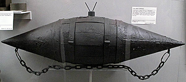 Motts Military Museum Replica of a Civil War underwater mine, then known as a torpedo.