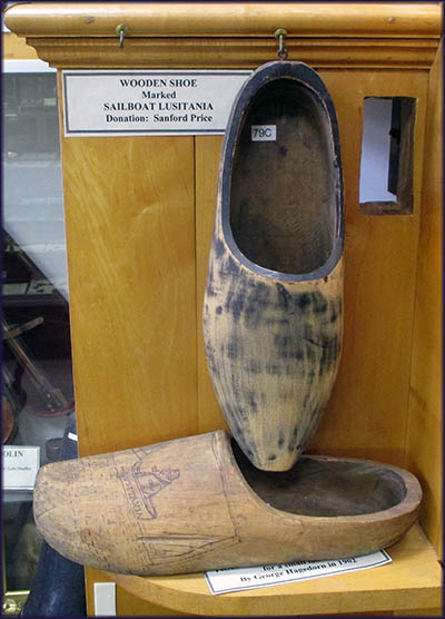 Woodville Historical Museum Wood Shoes from the Sailboat Lusitania